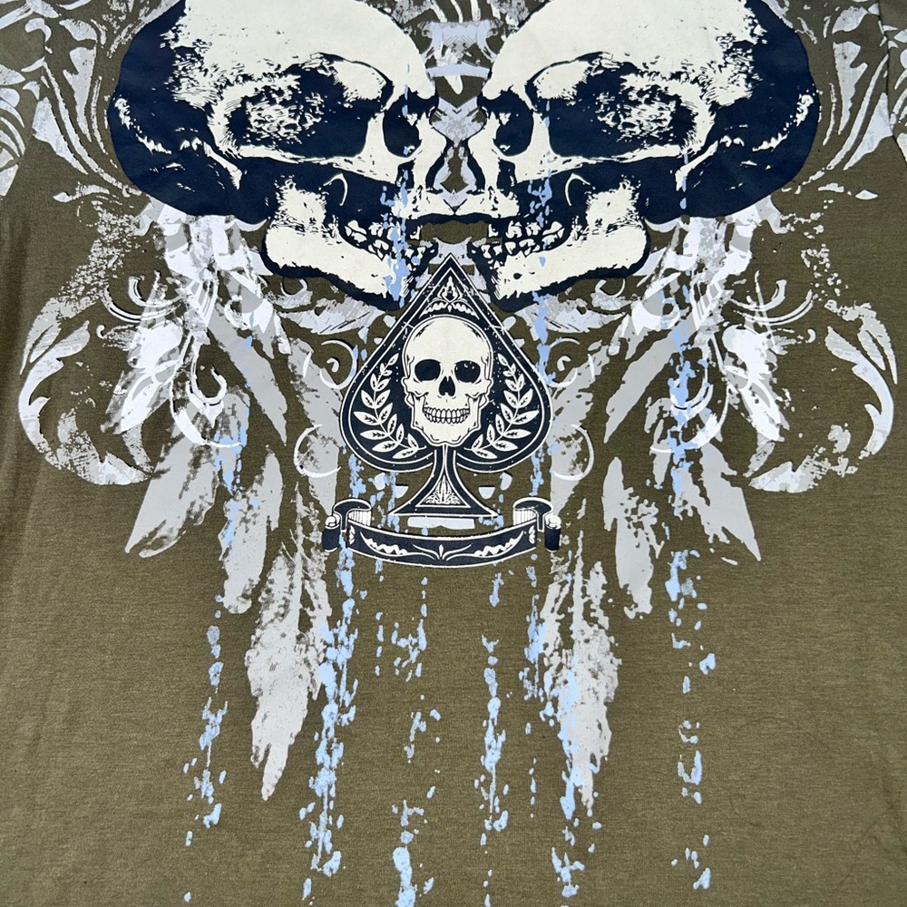 ROMWE Skull Graphic Tee Olive Green Grunge Goth Streetwear Size L - Picture 4 of 5